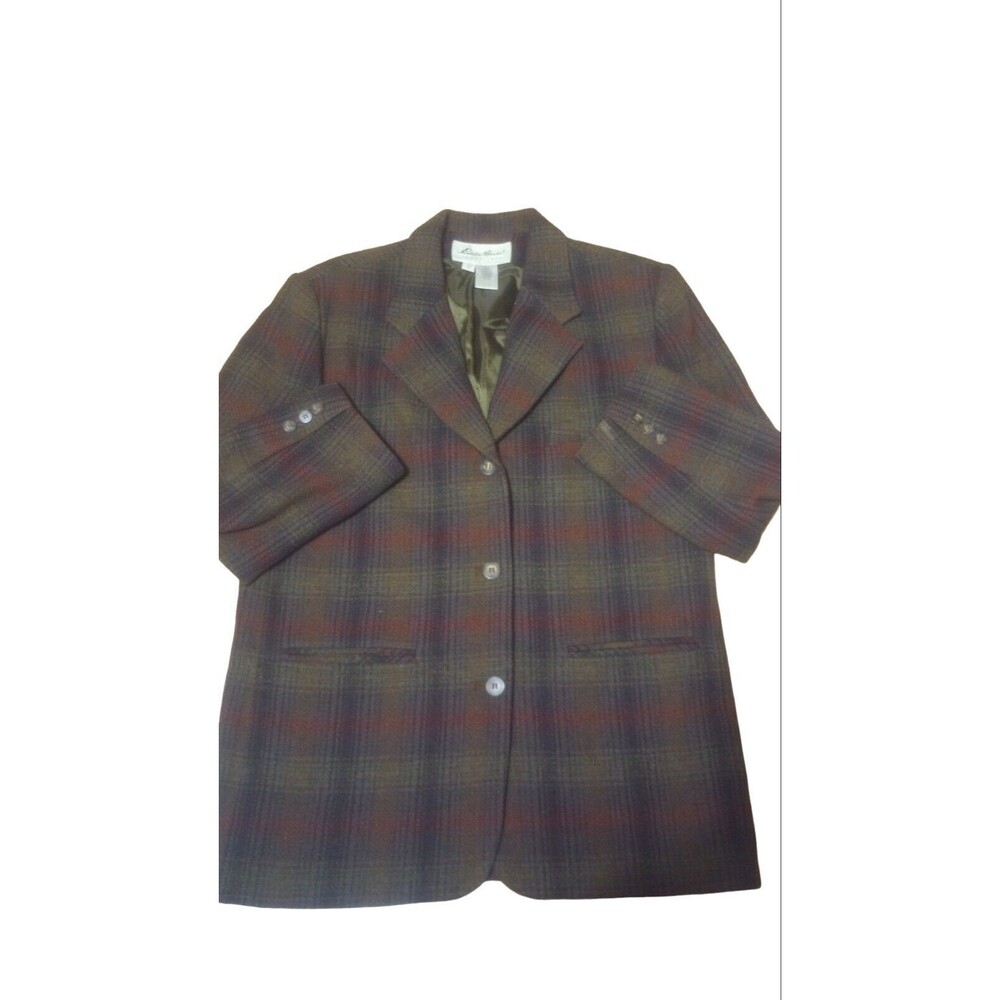 Cozy 90s Burgundy Plaid Wool Jacket by Eddie Bauer - Womens L